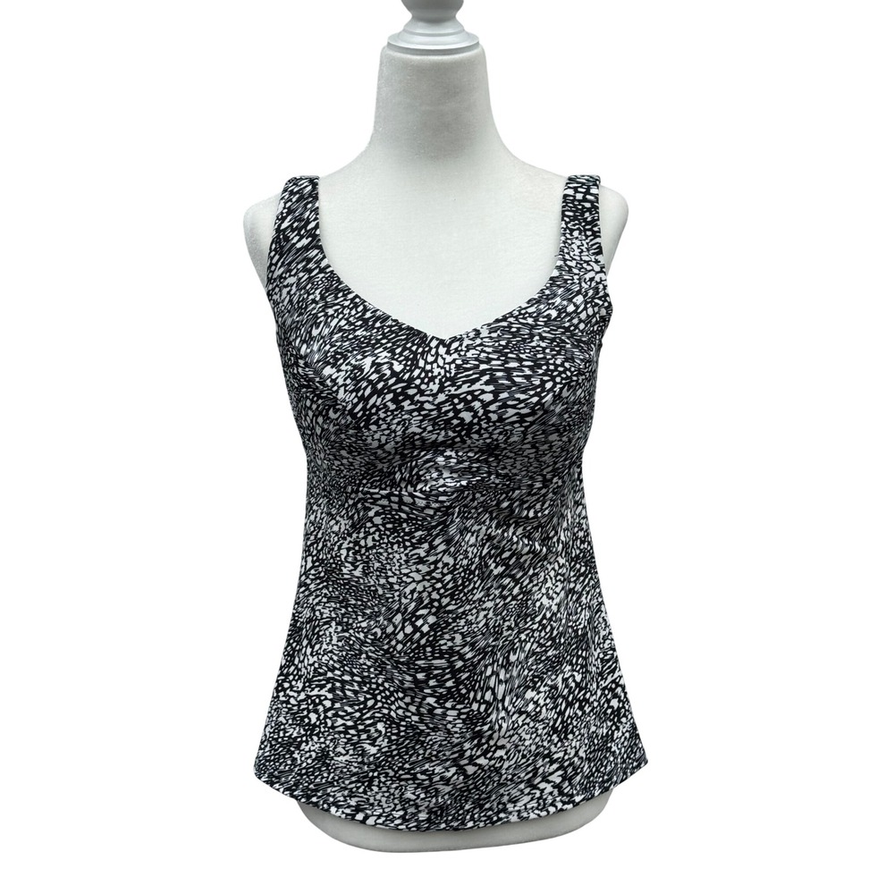 Athleta Bondi Bra Cup Tankini Swim Top Womens 36D/DD Black White Abstract Print